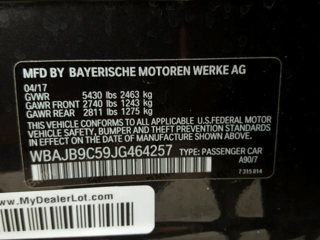 WBAJB9C59JG464257 - 2018 BMW M550XI GRAY photo 10