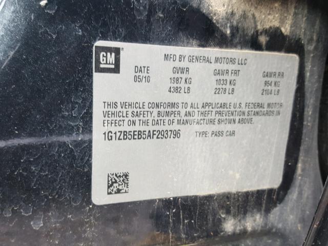 1G1ZB5EB5AF293796 - 2010 CHEVROLET MALIBU LS Qara foto 10