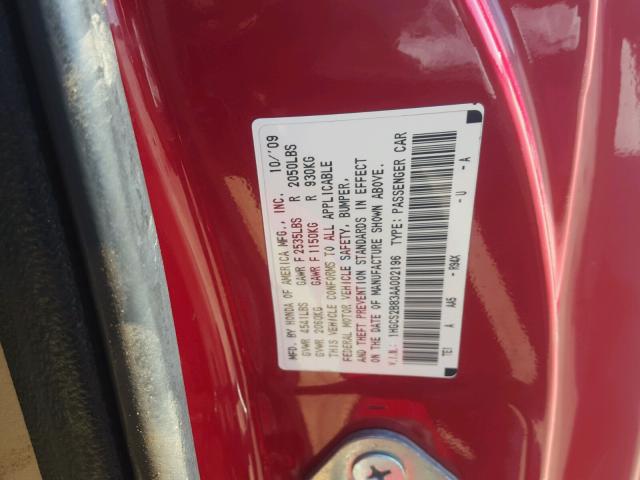 1HGCS2B83AA002196 - 2010 HONDA ACCORD RED photo 10