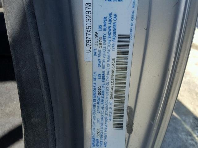 3VWCA21C2YM451418 - 2000 VOLKSWAGEN NEW BEETLE 银色 照片 10