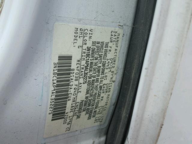 3N1BC1AP9AL352275 - 2010 NISSAN VERSA S WHITE photo 10