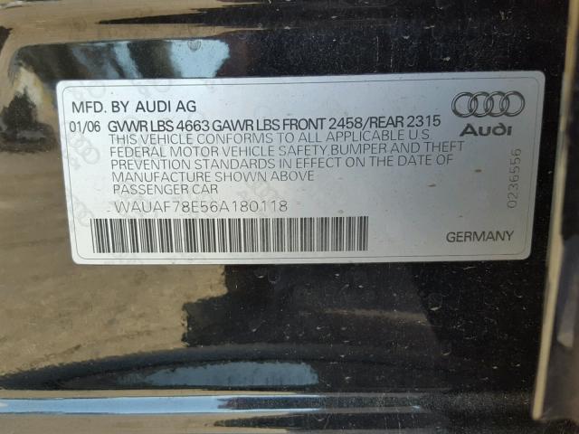 WAUAF78E56A180118 - 2006 AUDI A4 2 BLACK photo 10