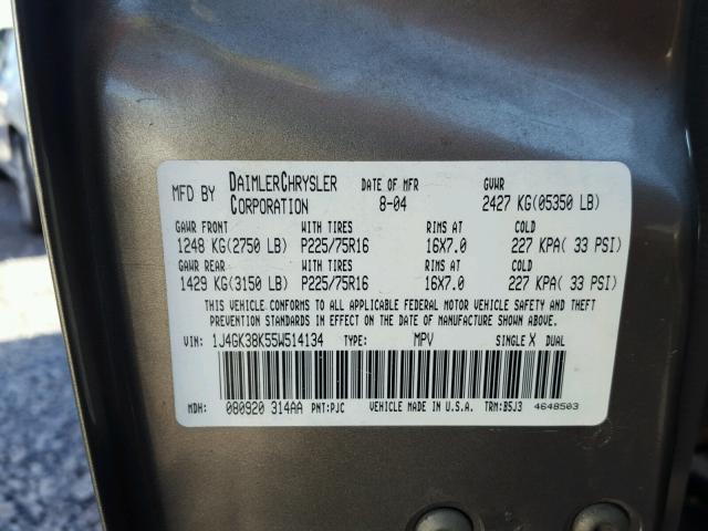 1J4GK38K55W514134 - 2005 JEEP LIBERTY RE GRAY photo 10