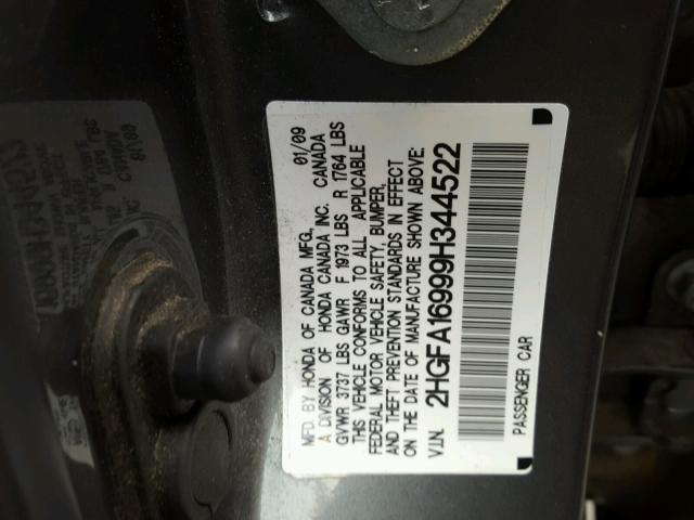 2HGFA16999H344522 - 2009 HONDA CIVIC EXL Boz foto 10