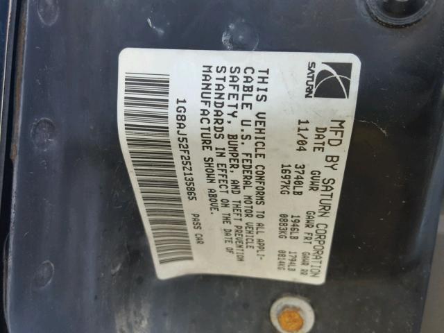 1G8AJ52F25Z135865 - 2005 SATURN ION LEVEL BLACK photo 10