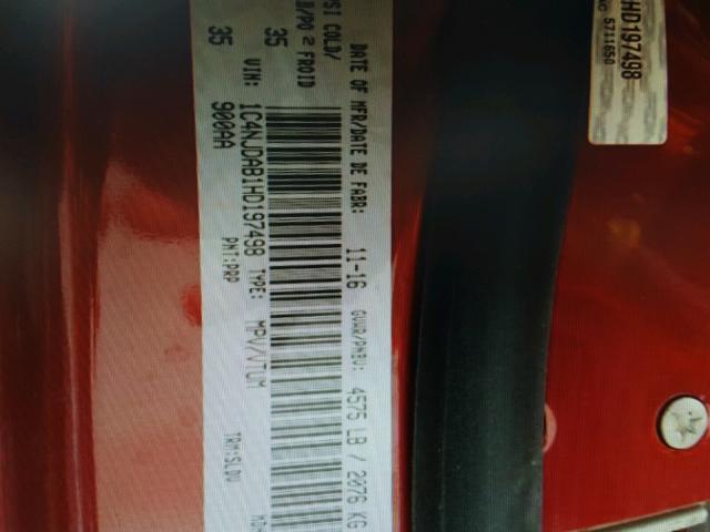 1C4NJDAB1HD197498 - 2017 JEEP COMPASS SP BURGUNDY photo 10