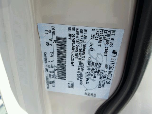 5LMEU68H85ZJ21667 - 2005 LINCOLN AVIATOR 奶油色 照片 10