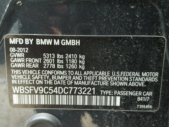 WBSFV9C54DC773221 - 2013 BMW M5 GRAY photo 10