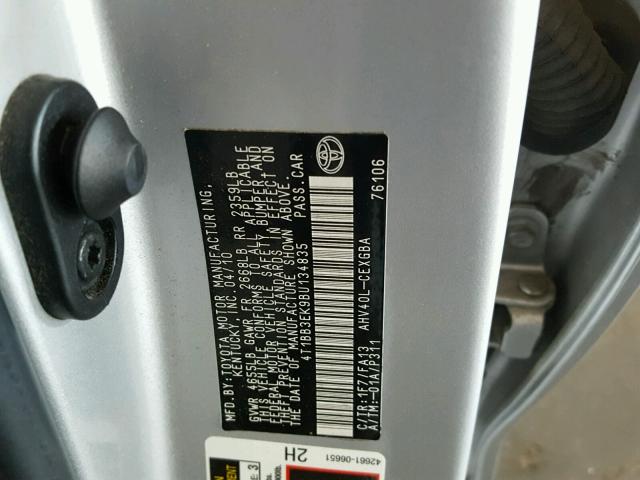 4T1BB3EK9BU134835 - 2011 TOYOTA CAMRY HYBR SILVER photo 10