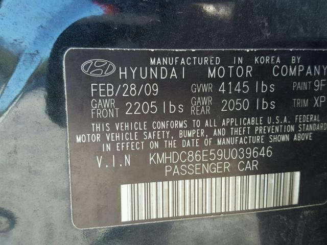 KMHDC86E59U039646 - 2009 HYUNDAI ELANTRA TO BLACK photo 10