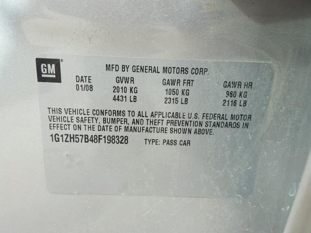 1G1ZH57B48F198328 - 2008 CHEVROLET MALIBU 1LT 银色 照片 10