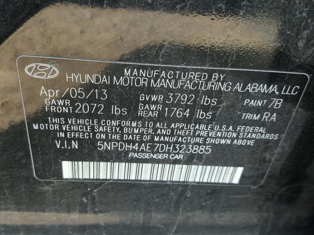 5NPDH4AE7DH323885 - 2013 HYUNDAI ELANTRA GL BLACK photo 10