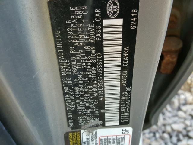4T1BE32K654556707 - 2005 TOYOTA CAMRY LE მწვანე ფოტო 10