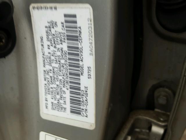 4T1BE32K02U530390 - 2002 TOYOTA CAMRY LE SILVER photo 10
