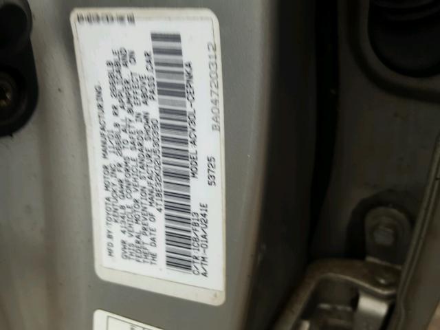4T1BE32K02U530390 - 2002 TOYOTA CAMRY LE ვერცხლისფერი ფოტო 10