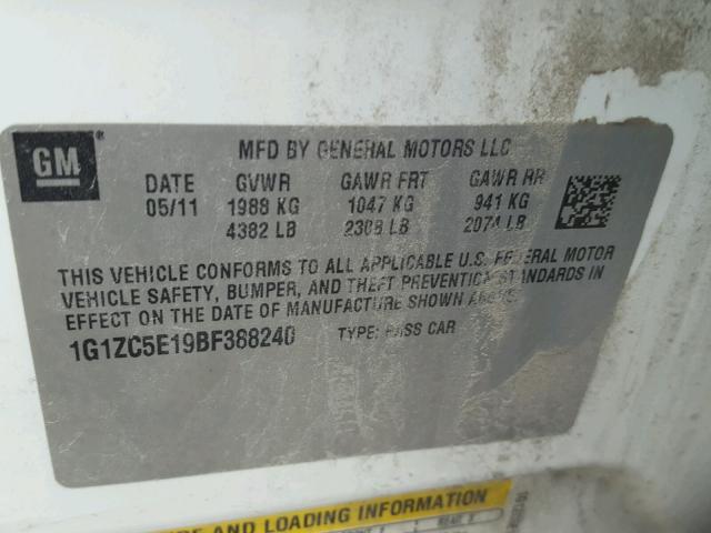 1G1ZC5E19BF388240 - 2011 CHEVROLET MALIBU 1LT თეთრი ფოტო 10