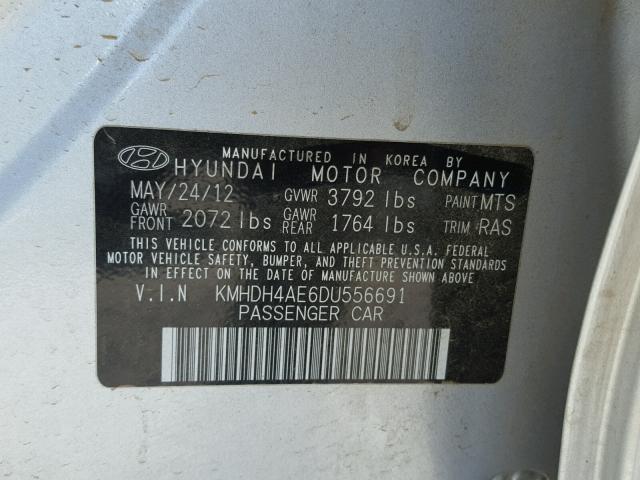 KMHDH4AE6DU556691 - 2013 HYUNDAI ELANTRA GL SILVER photo 10