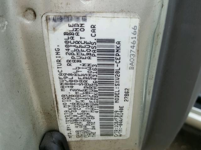 4T1BG28K0YU643163 - 2000 TOYOTA CAMRY CE SILVER photo 10