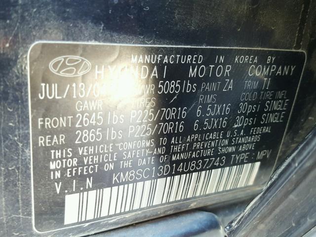 KM8SC13D14U837743 - 2004 HYUNDAI SANTA FE G TWO TONE photo 10