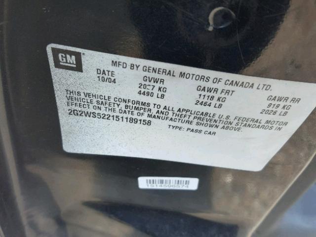 2G2WS522151189158 - 2005 PONTIAC GRAND PRIX BLACK photo 10