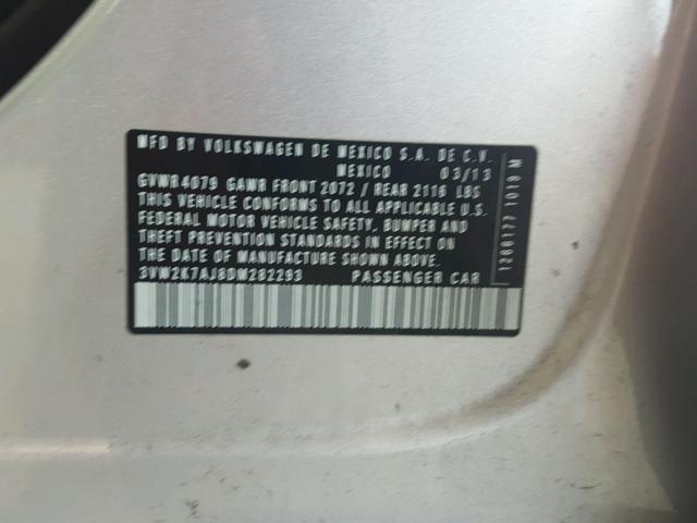 3VW2K7AJ8DM282293 - 2013 VOLKSWAGEN JETTA BASE 银色 照片 10
