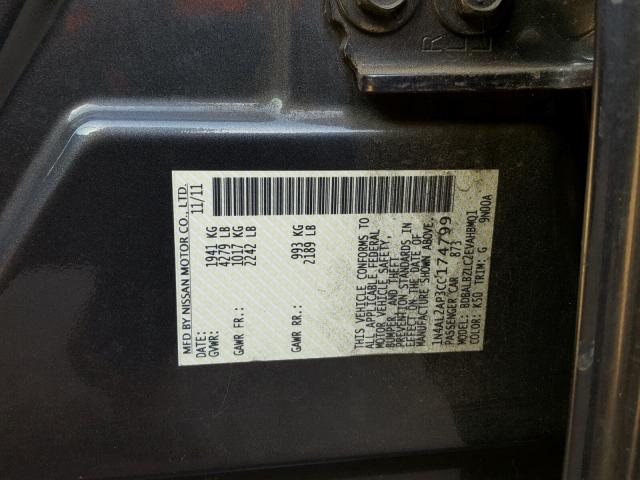 1N4AL2AP3CC174799 - 2012 NISSAN ALTIMA BAS GRAY photo 10