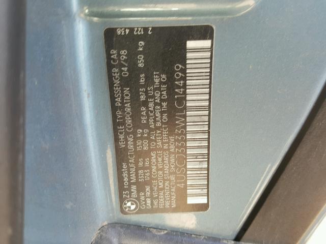 4USCJ3333WLC14499 - 1998 BMW Z3 2.8 BLUE photo 10