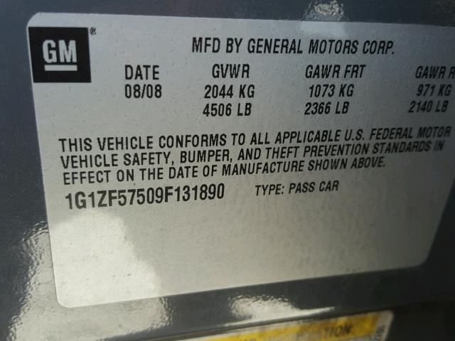 1G1ZF57509F131890 - 2009 CHEVROLET MALIBU HYB ნაცრისფერი ფოტო 10