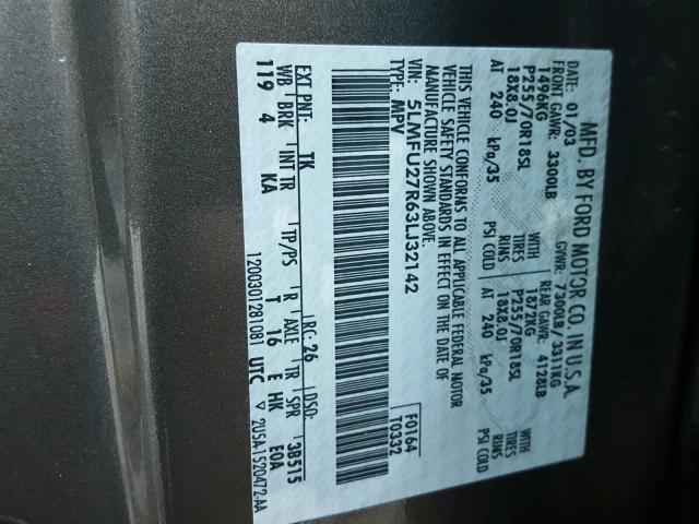 5LMFU27R63LJ32142 - 2003 LINCOLN NAVIGATOR GRAY photo 10