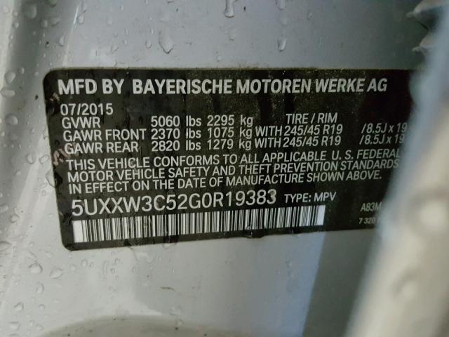 5UXXW3C52G0R19383 - 2016 BMW X4 XDRIVE2 SILVER photo 10