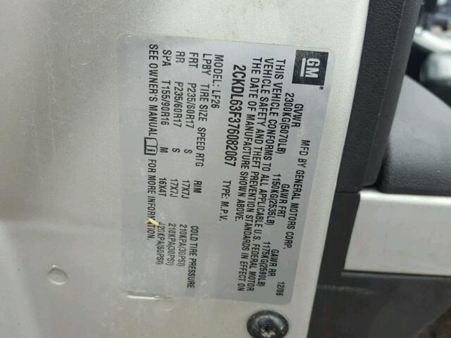 2CKDL63F376082067 - 2007 PONTIAC TORRENT SILVER photo 10