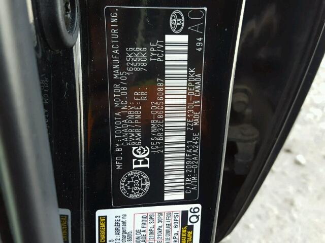 2T1BR32E86C560887 - 2006 TOYOTA COROLLA CE BLACK photo 10