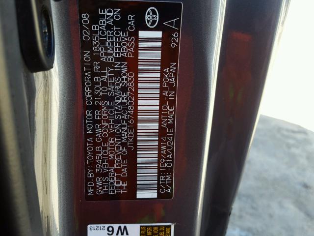 JTKDE167480272830 - 2008 TOYOTA SCION TC 灰色 照片 10