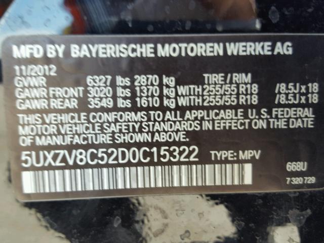 5UXZV8C52D0C15322 - 2013 BMW X5 XDRIVE5 Чорний фото 10