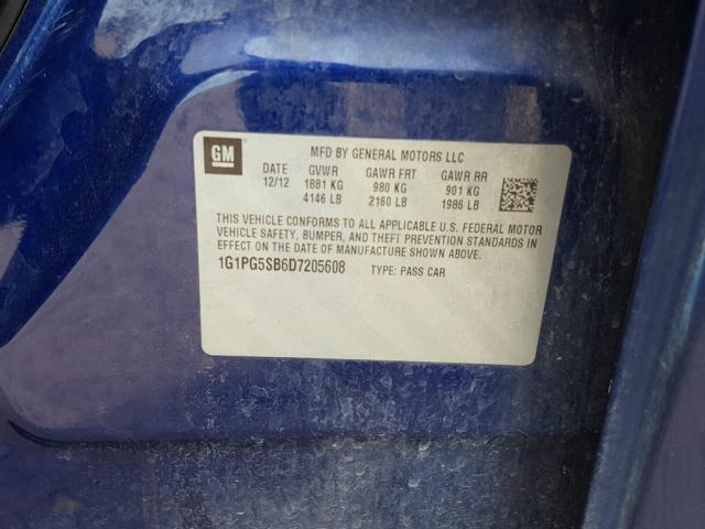 1G1PG5SB6D7205608 - 2013 CHEVROLET CRUZE LTZ BLUE photo 10