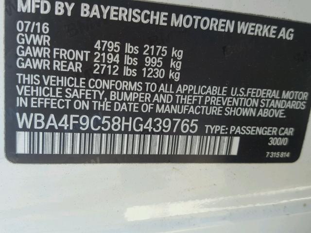 WBA4F9C58HG439765 - 2017 BMW 430XI GRAN WHITE photo 10