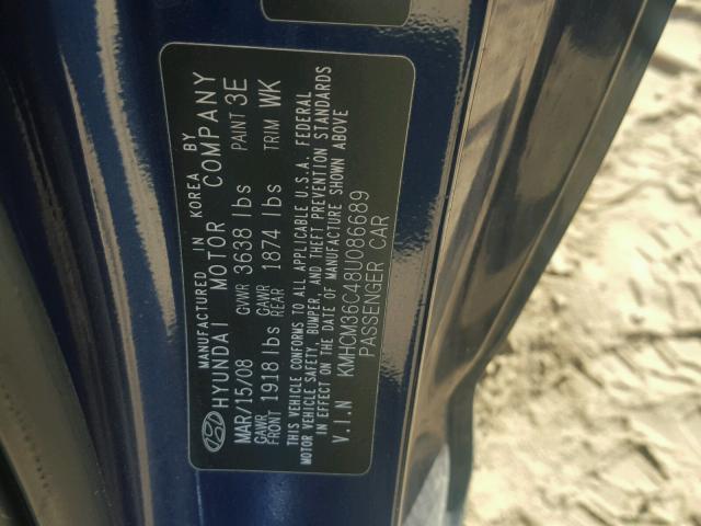 KMHCM36C48U086689 - 2008 HYUNDAI ACCENT GS BLUE photo 10