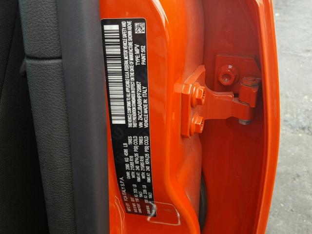 ZACCJBAB6HPF29867 - 2017 JEEP RENEGADE S 橙色 照片 10