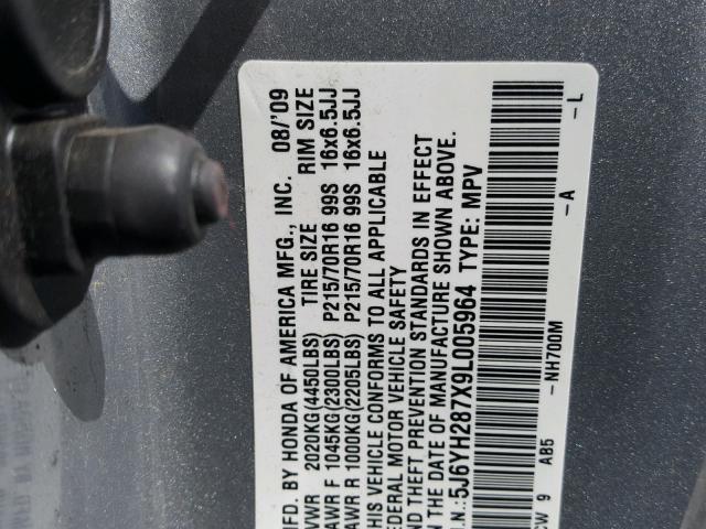 5J6YH287X9L005964 - 2009 HONDA ELEMENT EX SILVER photo 10