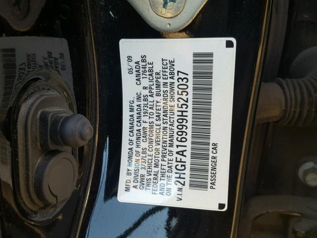 2HGFA16999H525037 - 2009 HONDA CIVIC EXL 黑色 照片 10