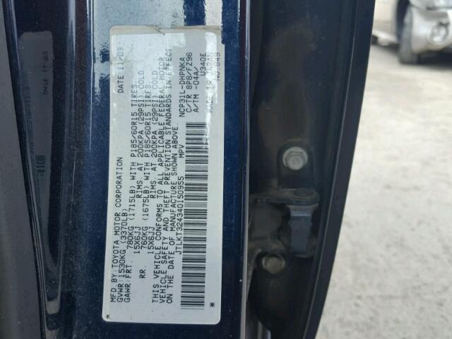 JTLKT324340150955 - 2004 TOYOTA SCION XB Azul foto 10