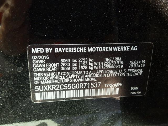 5UXKR2C55G0R71537 - 2016 BMW X5 SDRIVE3 BLACK photo 10