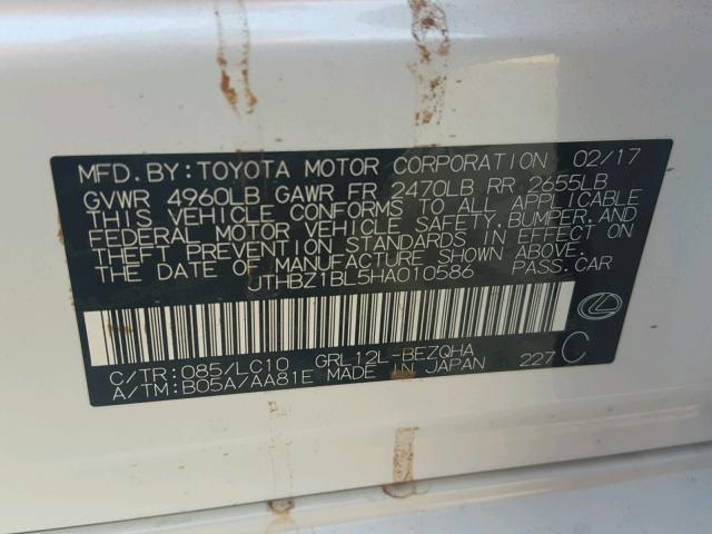 JTHBZ1BL5HA010586 - 2017 LEXUS GS WHITE photo 10