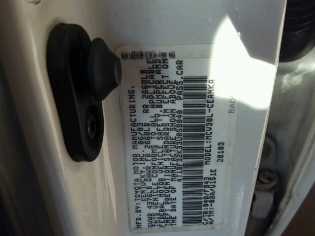 4T1BF32K33U058040 - 2003 TOYOTA CAMRY WHITE photo 10