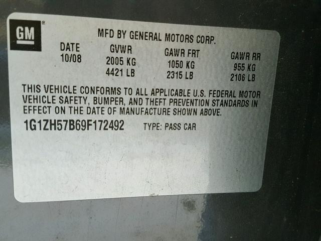 1G1ZH57B69F172492 - 2009 CHEVROLET MALIBU 1LT GRAY photo 10