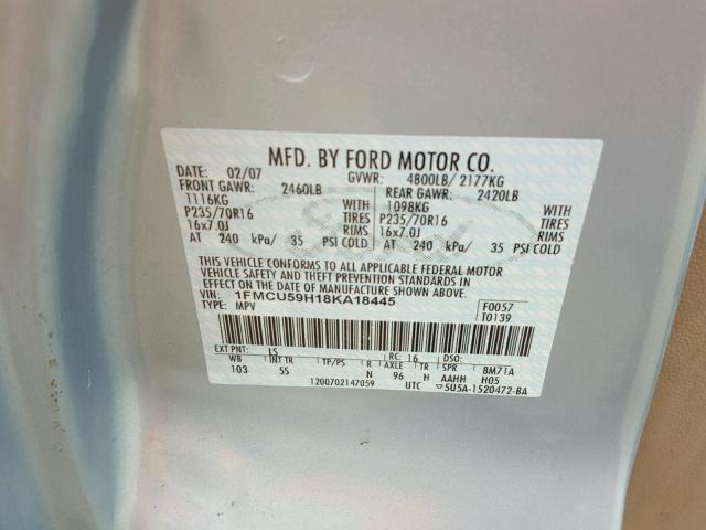 1FMCU59H18KA18445 - 2008 FORD ESCAPE BLUE photo 10