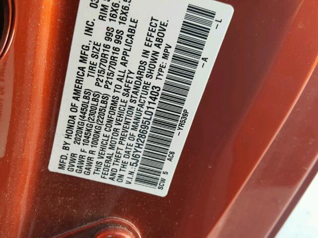 5J6YH28695L011403 - 2005 HONDA ELEMENT EX ORANGE photo 10