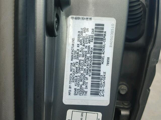 4T1BE32K42U574814 - 2002 TOYOTA CAMRY LE 灰色 照片 10