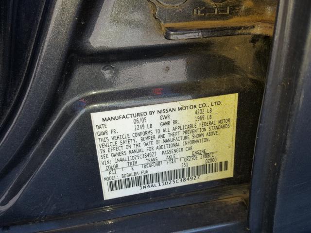 1N4AL11D25C384927 - 2005 NISSAN ALTIMA GRAY photo 10