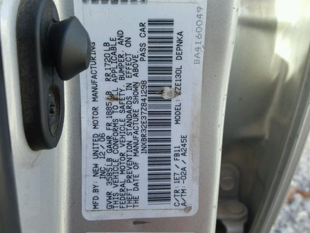 1NXBR32E37Z841298 - 2007 TOYOTA COROLLA CE SILVER photo 10